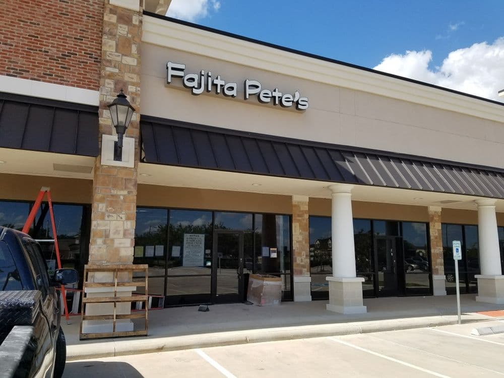 Fajita Pete's restaurant exterior with signage and construction materials visible.